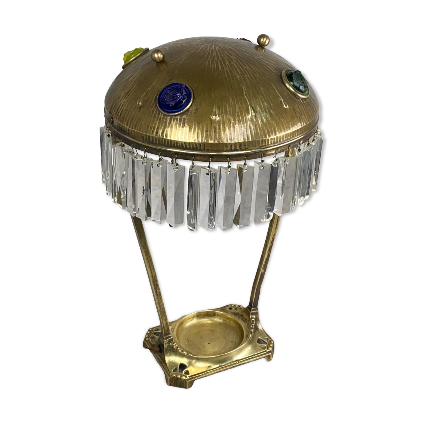 Large Jugendstil desk lamp with crystals