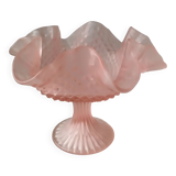 Small pink glass bowl on shabby foot, empty pocket