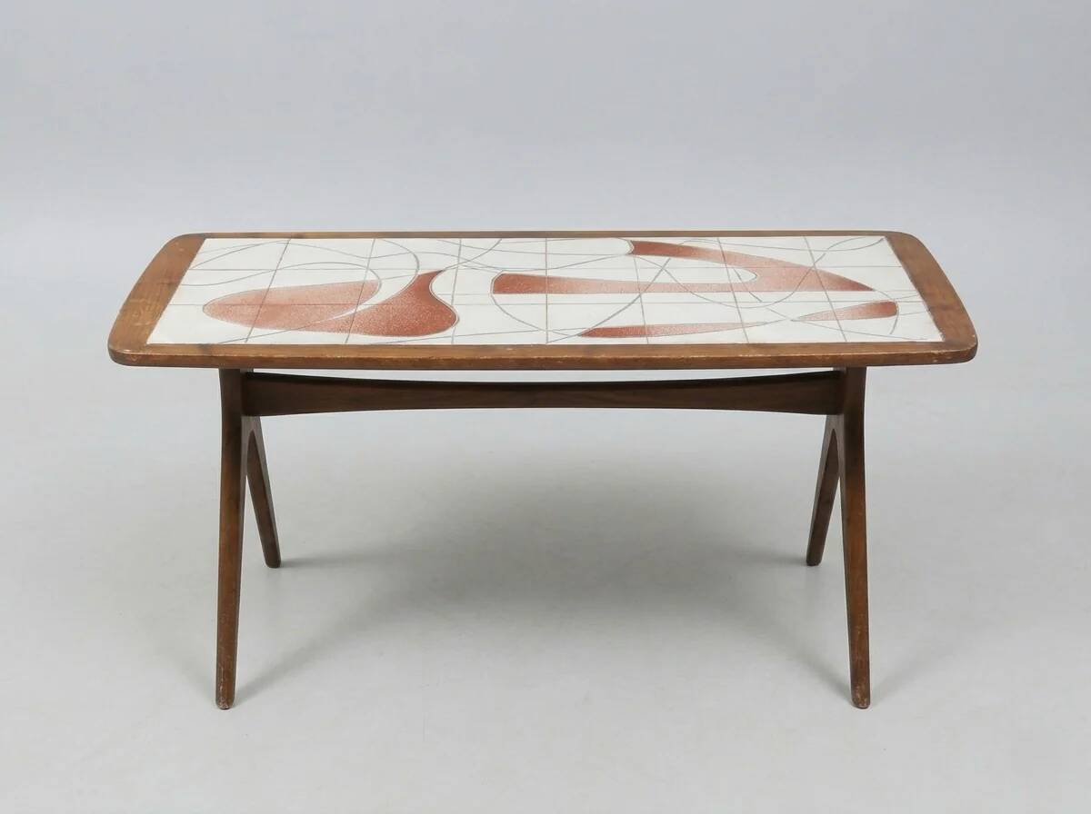 Vintage Scandinavian coffee table with tiled top - Edmund - 1950s