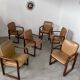 Lot 6 chairs armrests vintage 70s Scandinavian design leather and wood