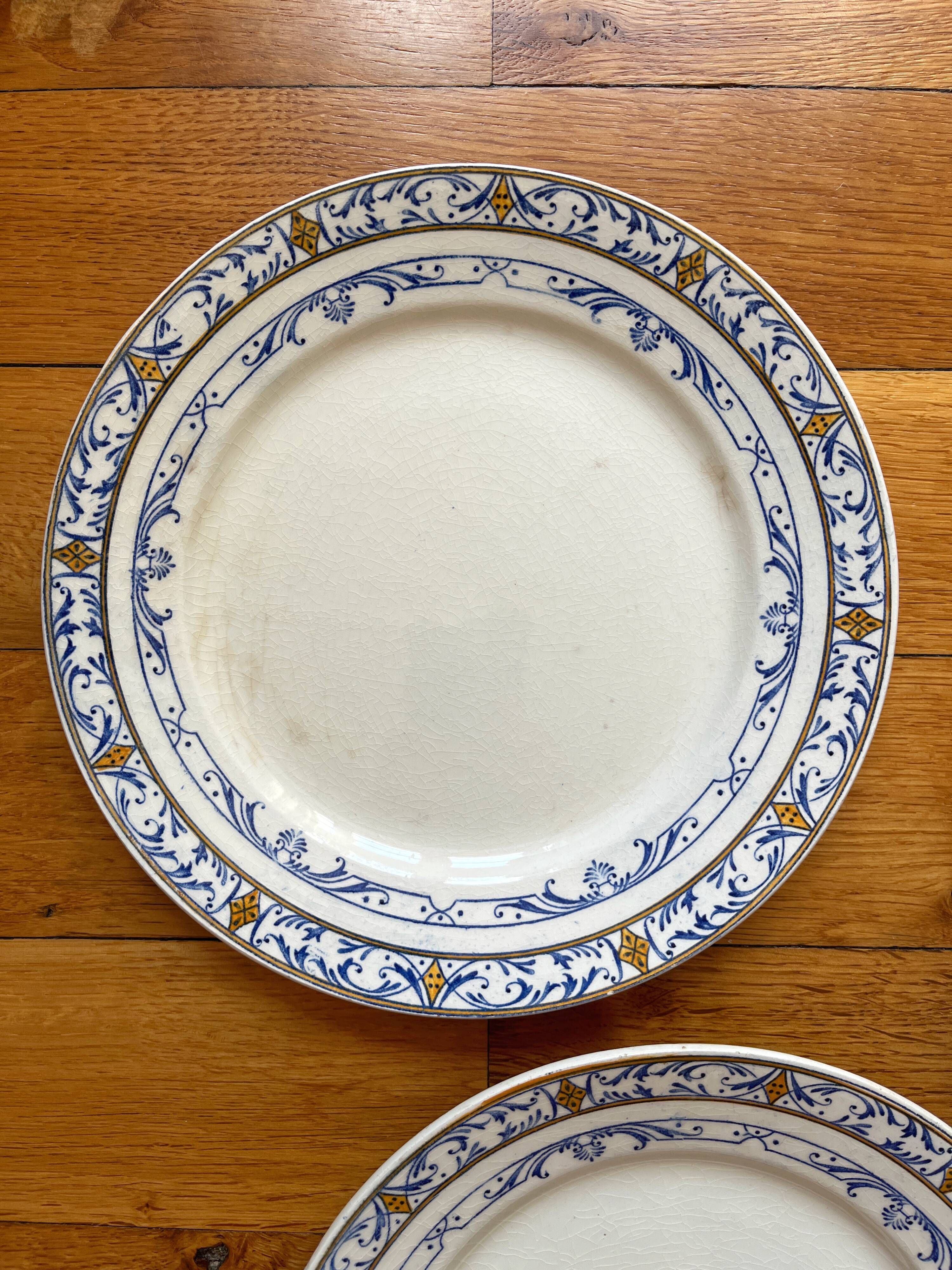 5 iron clay dessert plates Colbert, Creil and Montereau