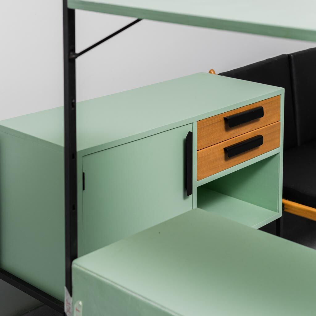 Buffets en bois canapé vert 2 places 60s vintage moderne