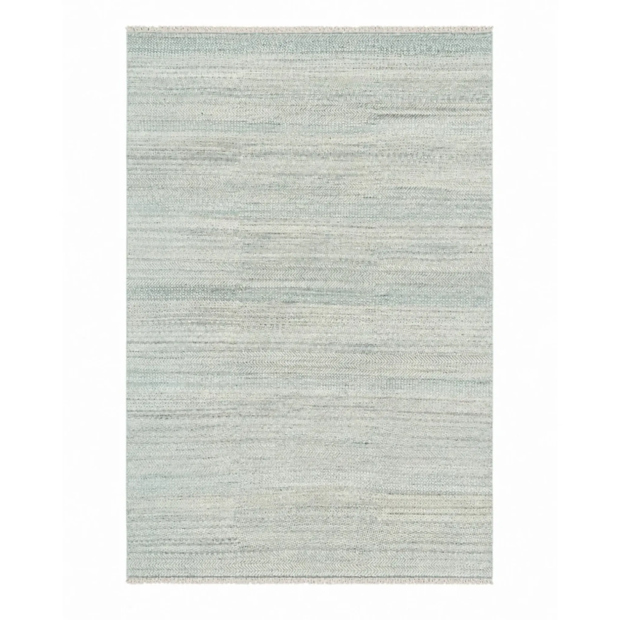 Minimalist Handmade Area Rug in Ivory. Hand-Knotted Wool and Bamboo Carpet