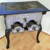 Poêle en fonte bleu et blanc