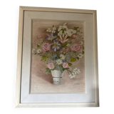 Pastel drawing "Garden Flower Bouquet" – White frame under glass