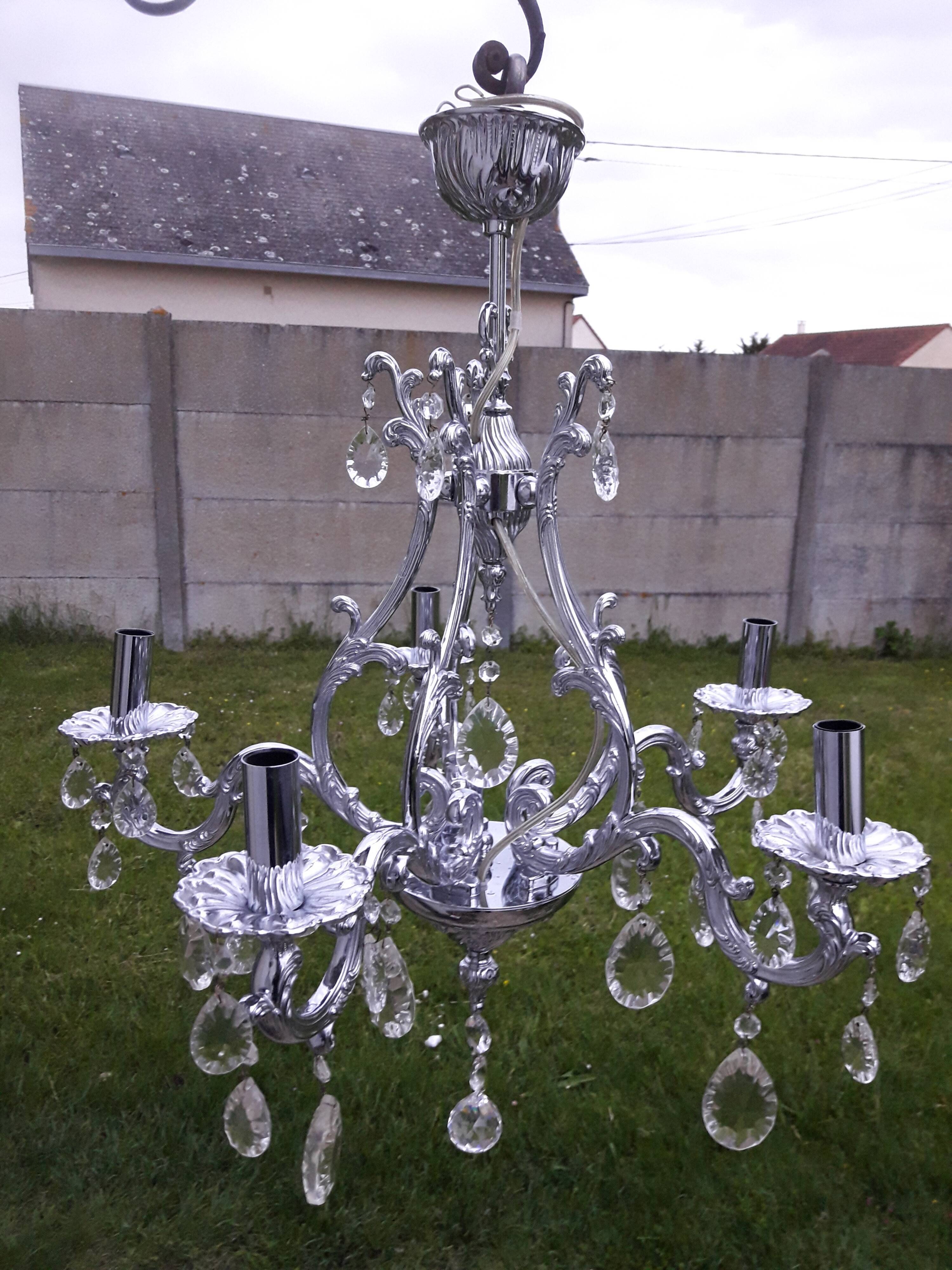 5-light chrome metal chandelier with Italian design stamps