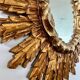 Old golden wooden sun mirror large size vintage 50s design
