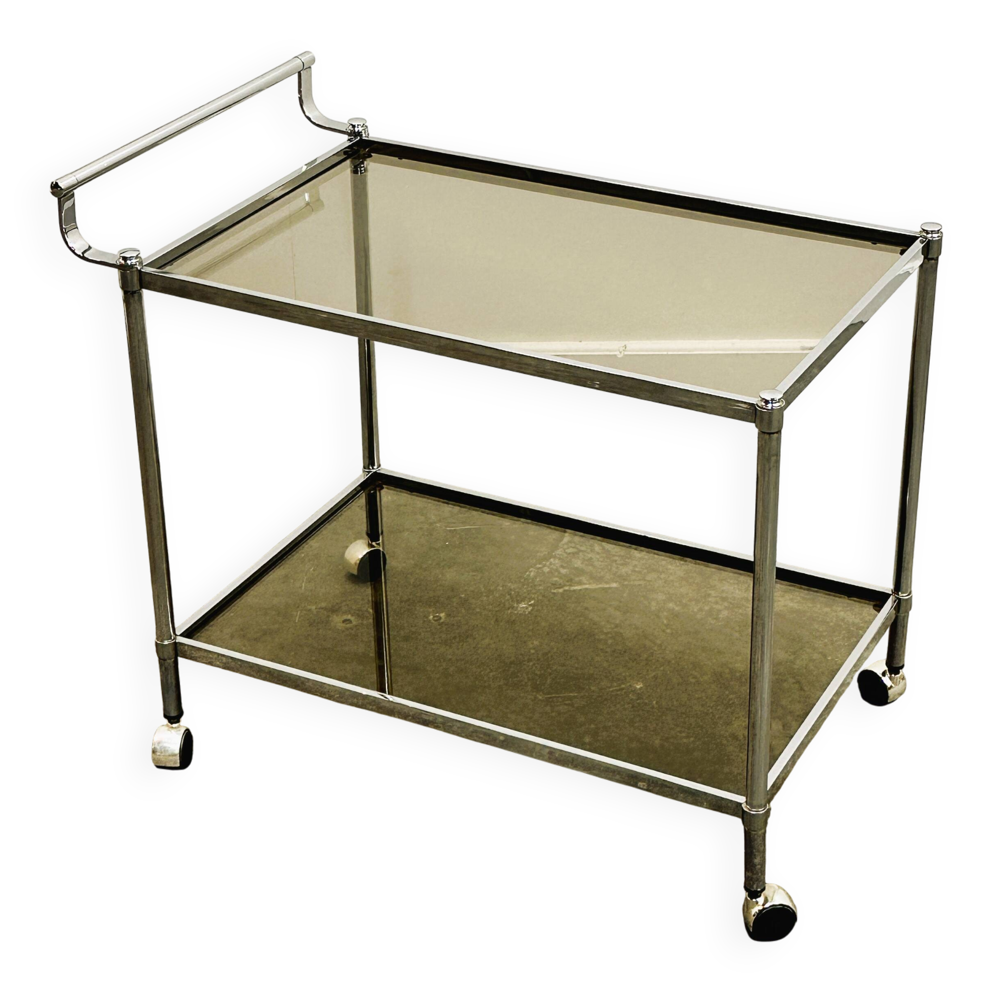 Vintage Chrome Drink Trolley - Bar Cart with smoked glass, 1980s