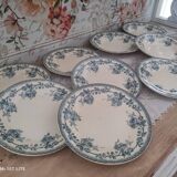 Lot de 9 assiettes diverses en faïence ancienne début 1900 décor roses bleues