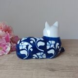 Statuette chat en porcelaine blanche et bleue Villeroy & Boch signé Gallo