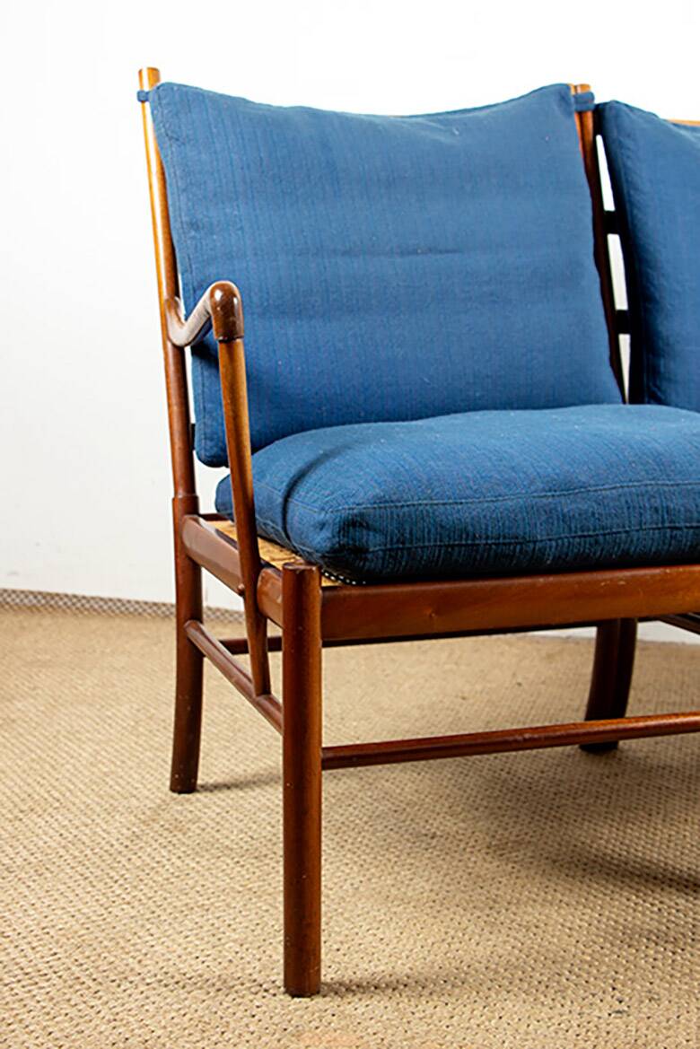 Danish 2-seater sofa in mahogany and cane by Ole Wanscher, 1960.