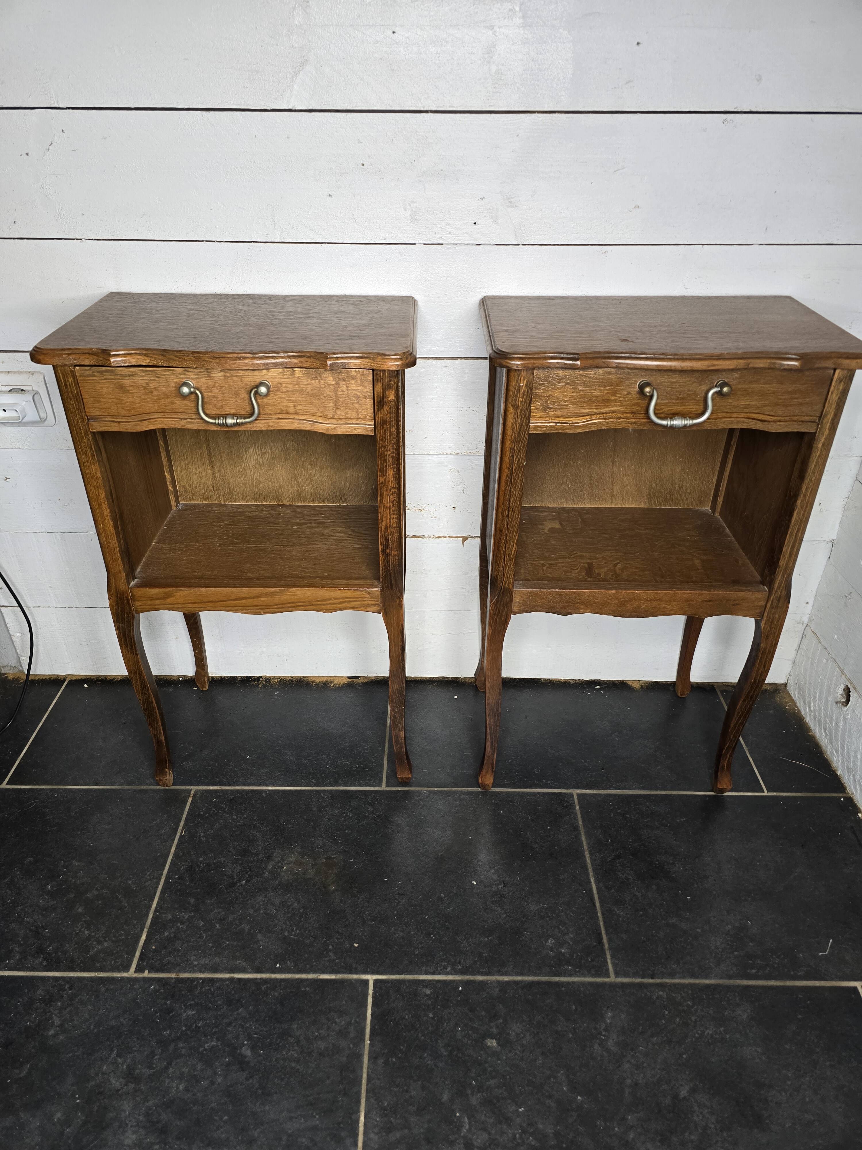 Pair of Louis XV style oak bedside tables