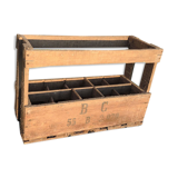 Old box with 10 wooden bottles -bc