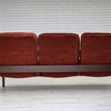 1970s, 3-seater Danish sofa, orange/red furniture velour, oak wood.