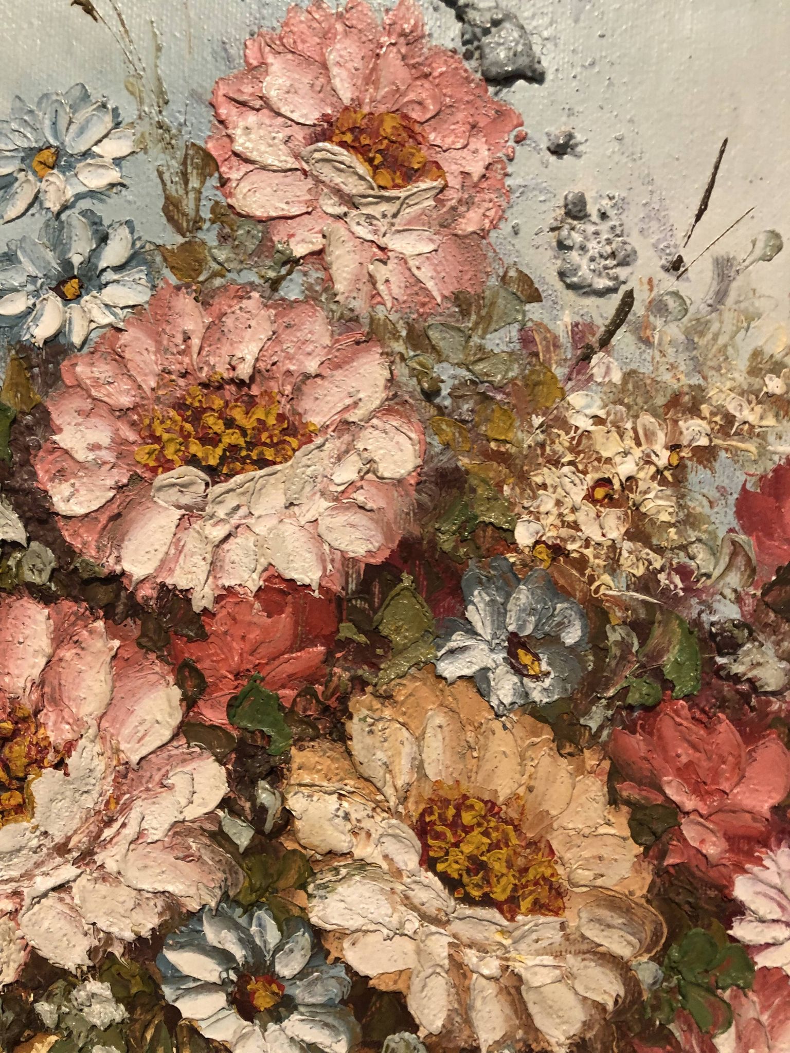 Ancient painting signed romain of a bouquet of flowers in a vase