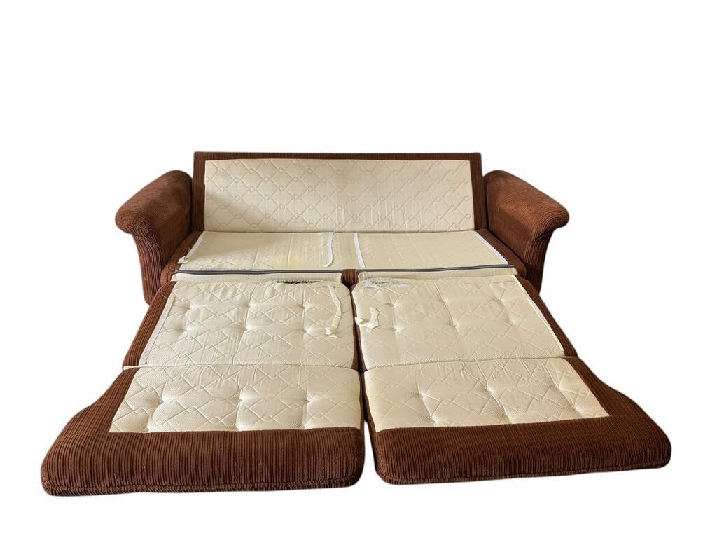 Vintage brown ribbed two-seater canapé / daybed / sofa