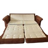 Vintage brown ribbed two-seater canapé / daybed / sofa