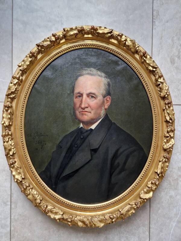 Charles Gislain (1826-1904) - Huile sur toile ovale - Portrait d'Homme 1887