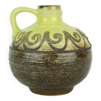 Vase strehla rda fat lava cruche glaçure de lave brune avec modèle jaune 9017