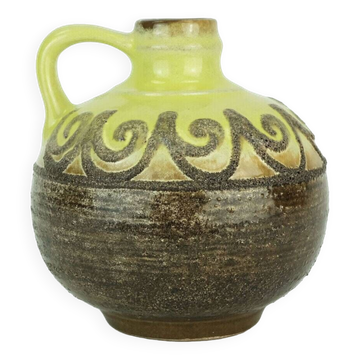 Vase cruche en lave fat Strehla gdr marron avec glaçure jaune modèle 9017