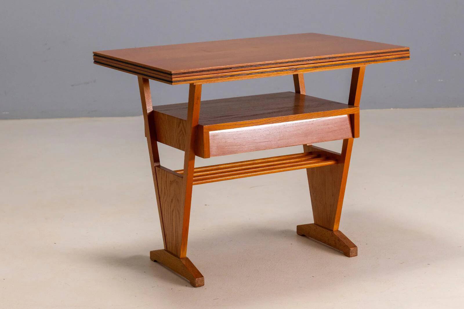 Coffee table, mid-century folding top storage drawer, 1960s–1970s, Czechoslovakia
