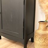Vitrine vintage en bois massif, noir et jaune