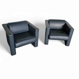 Pair / Trix and Robert Haussmann / Dark grey leather chairs by Knoll
