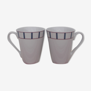 2 mugs basque porcelaine bleu et rouge