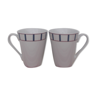 2 Basque blue and red porcelain mugs