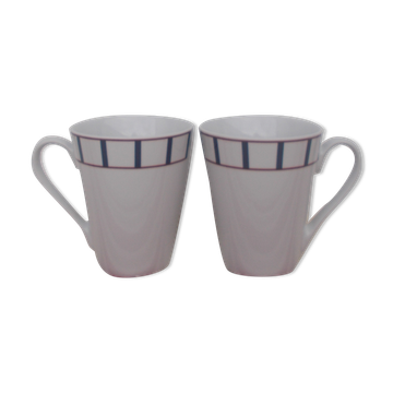 2 mugs basque porcelaine bleu et rouge