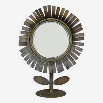 Jean Vinay flower mirror 1960s, In copper & brass