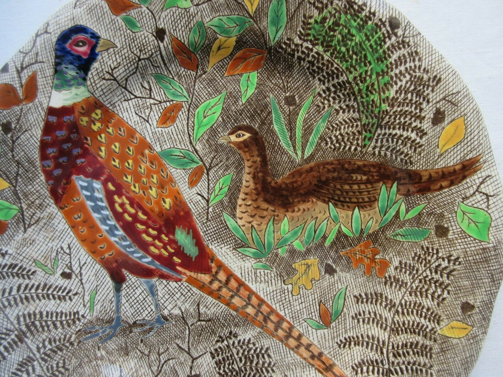 Assiette signée gien, modèle rambouillet: couple de faisans
