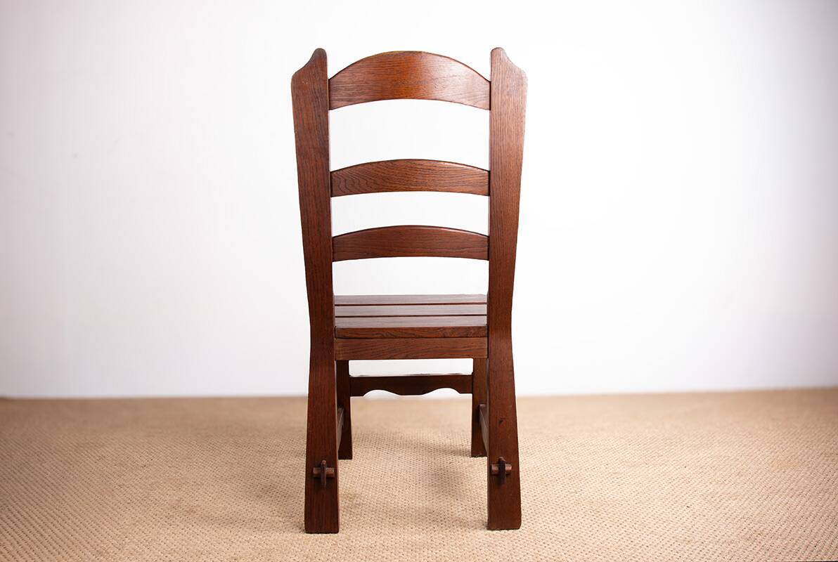 Set of 6 large Brutalist chairs in solid oak from the 1950s.
