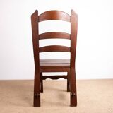 Set of 6 large Brutalist chairs in solid oak from the 1950s.