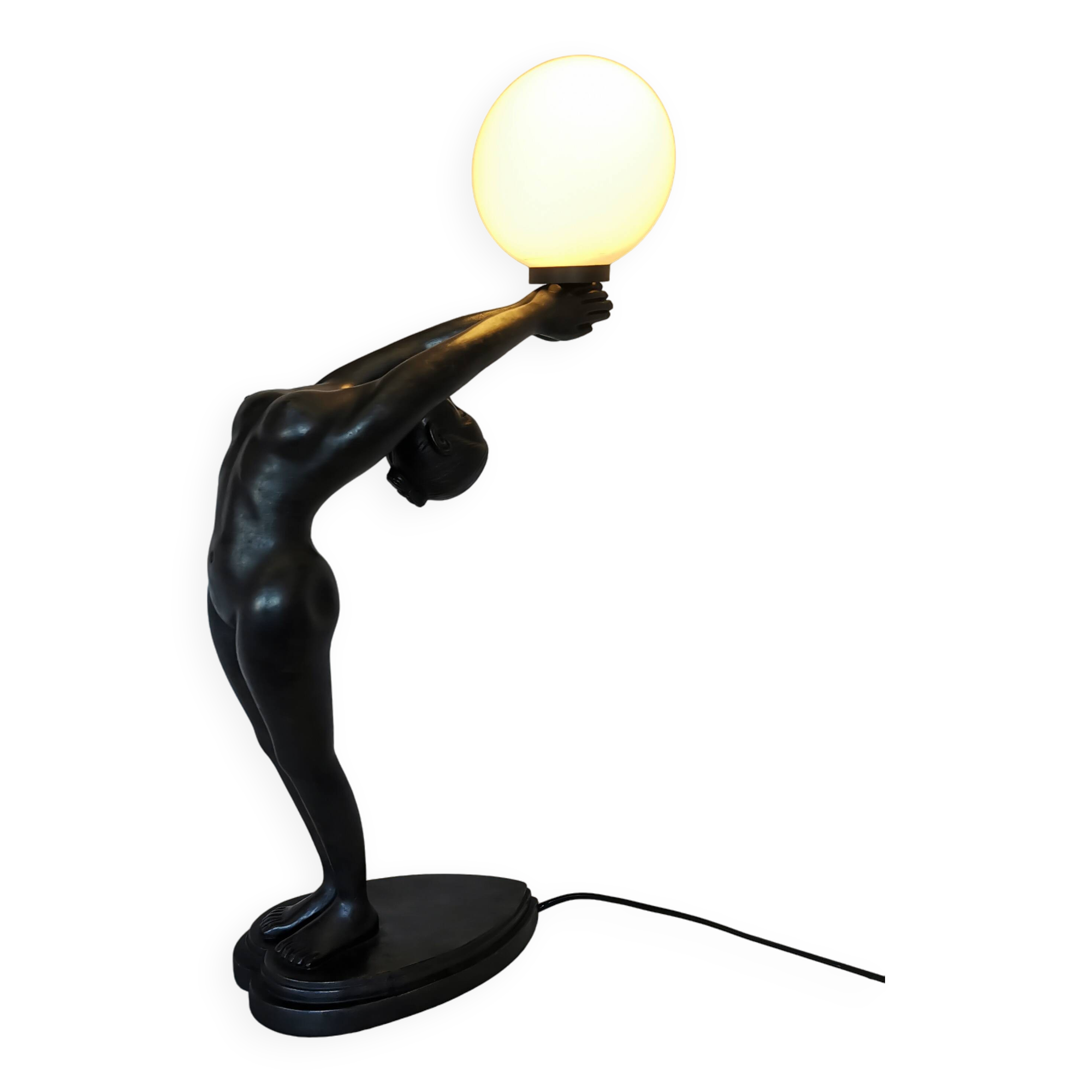 Large lamp, woman with ball, yoga, art deco style, 1980