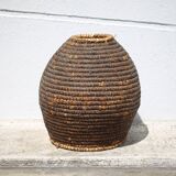 Old basket, burgundy straw and bramble, woven basket, interior decoration, pantry, flowerpot