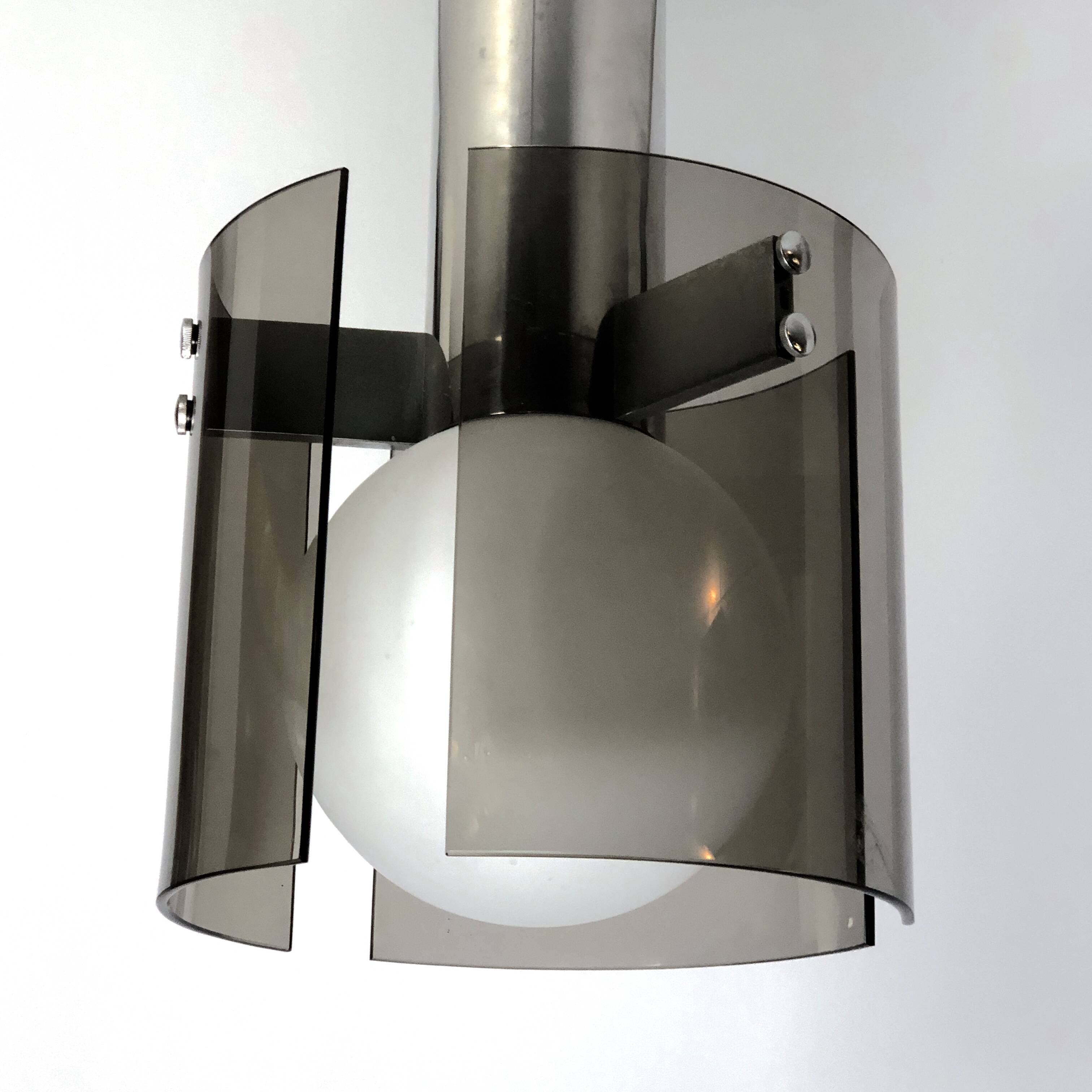 Veca, Italian vintage glass and chrome chandelier