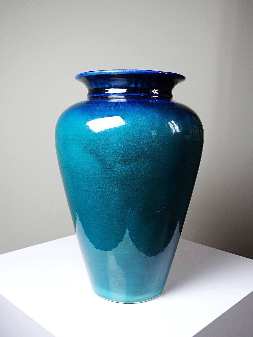 Vintage vase Dinis Portugal in turquoise and cobalt blue ceramic, 1970s.