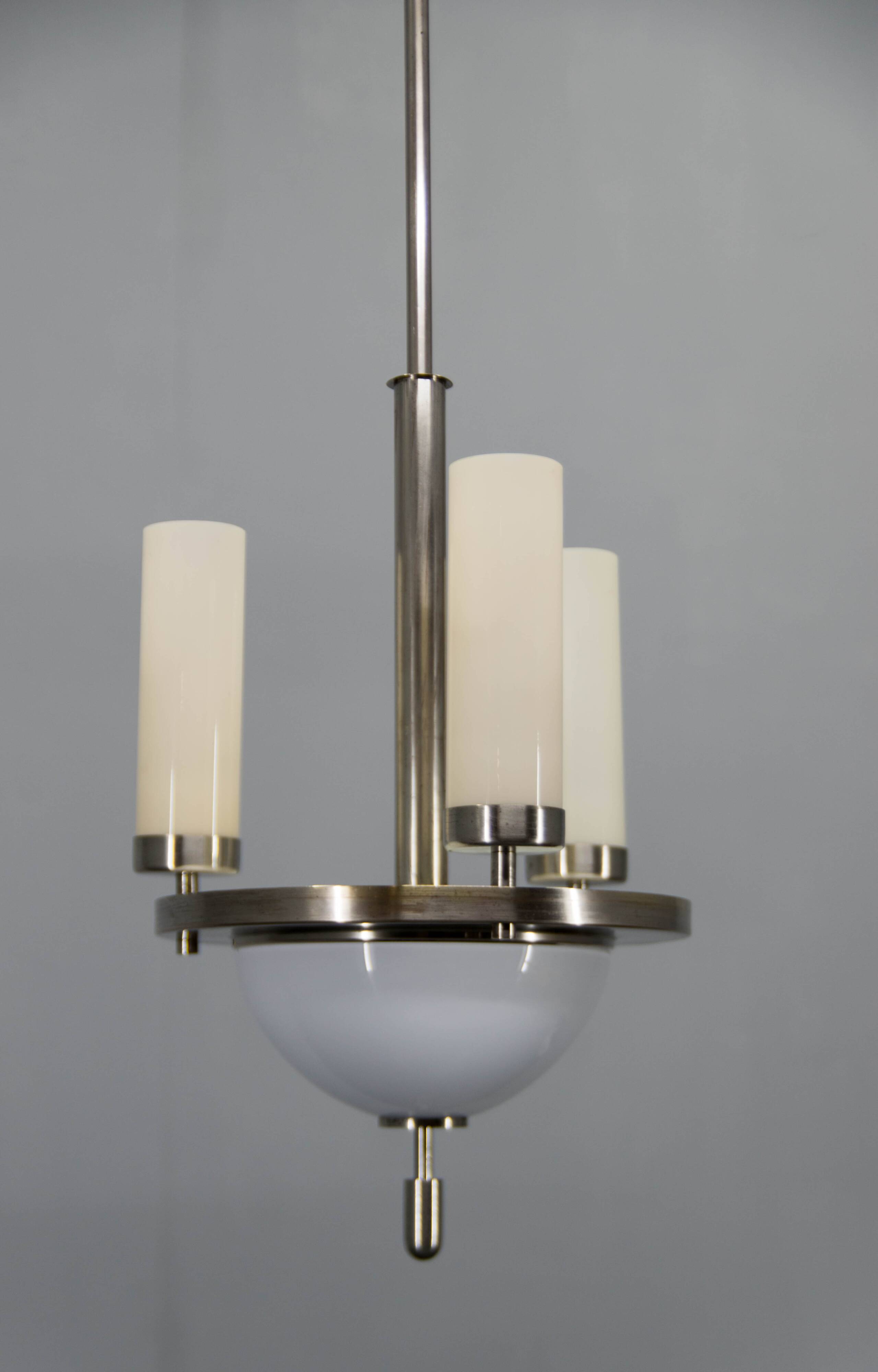 Art Deco Tubular Nickel Plated Chandelier, 1920s, Restored