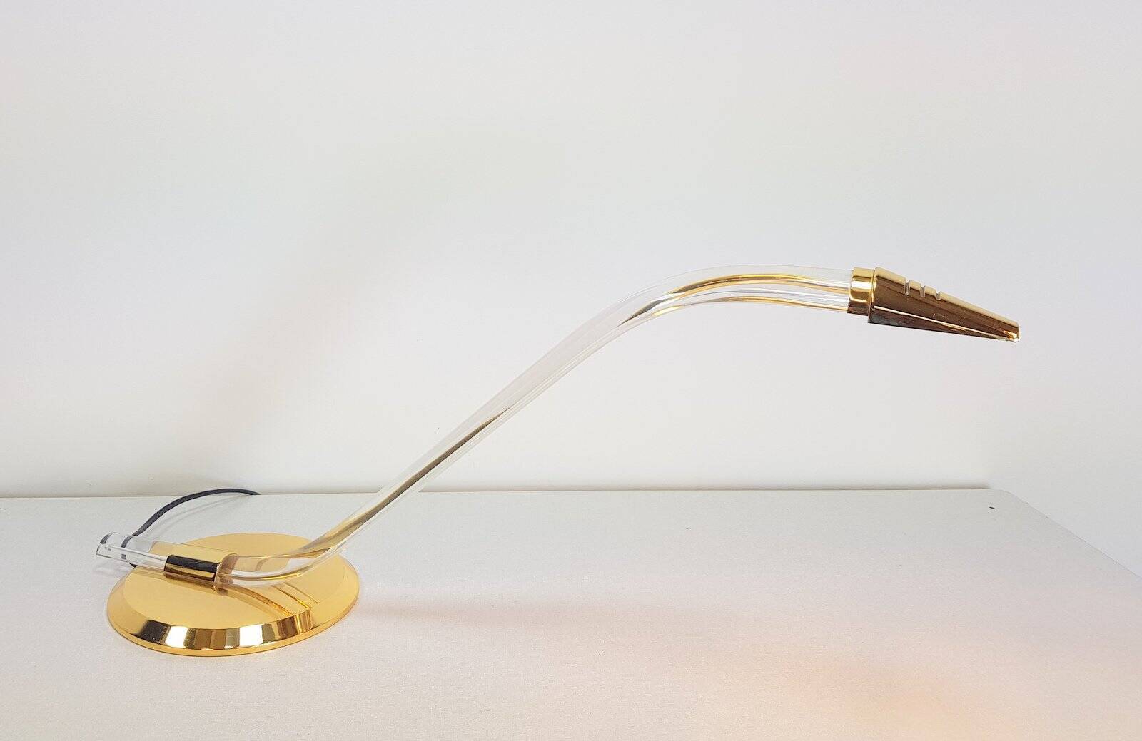 Vintage Cobra Desk Lamp in Brass and Acrylic from Grupo Mci, 1970
