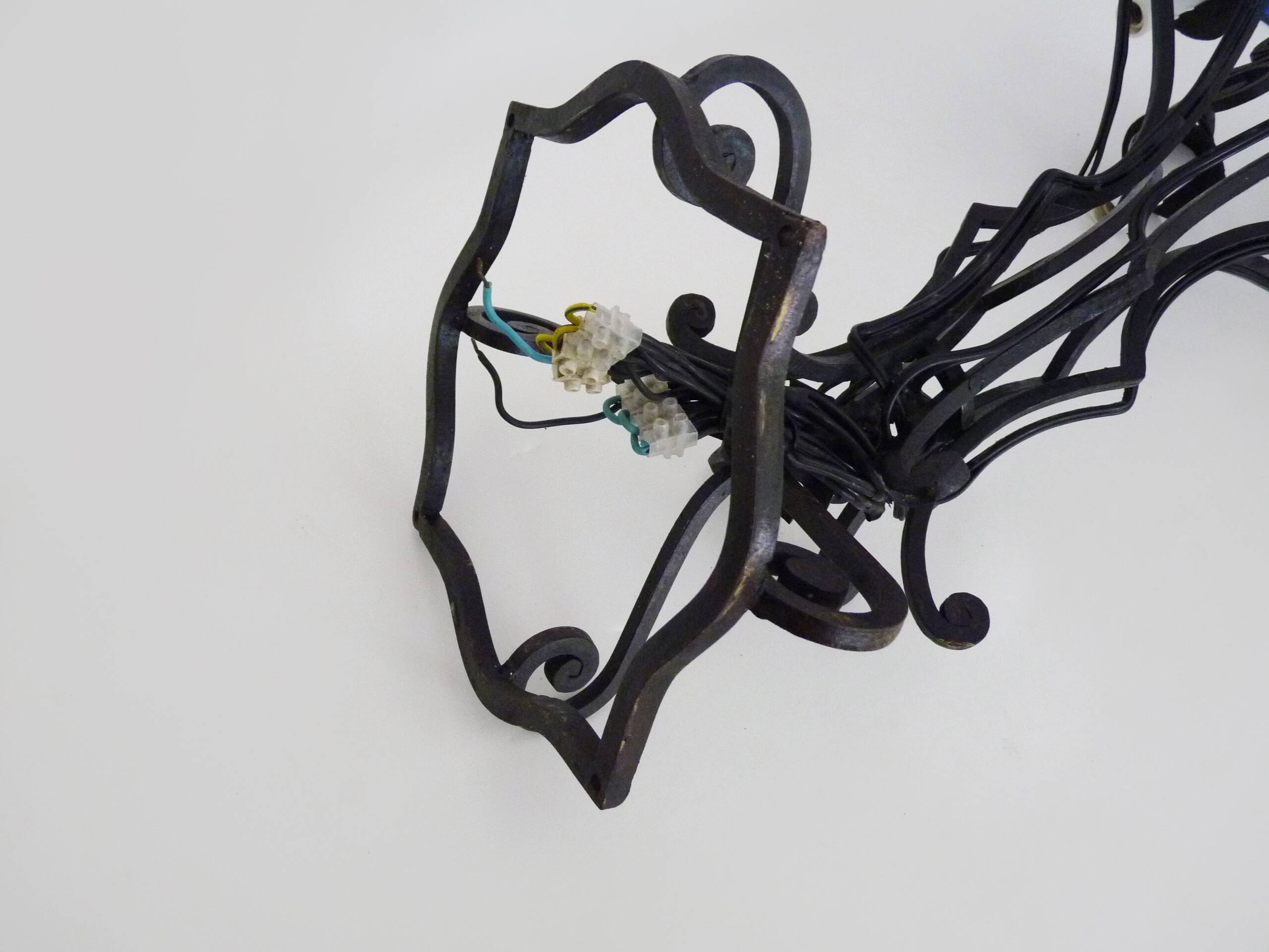 Large 12-light wrought iron hall or living room chandelier. 1960s-70s