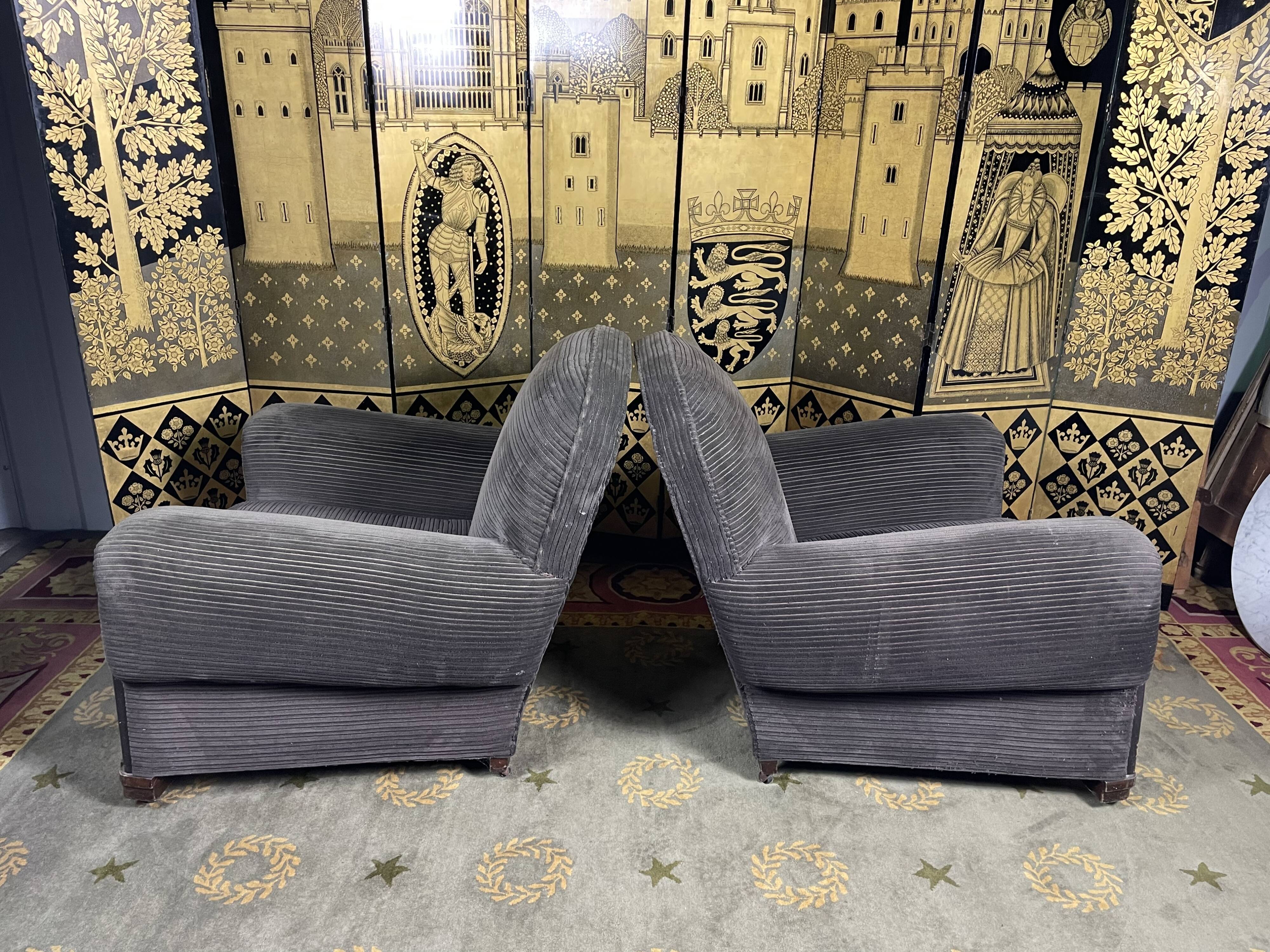 Pair of art deco period club armchairs