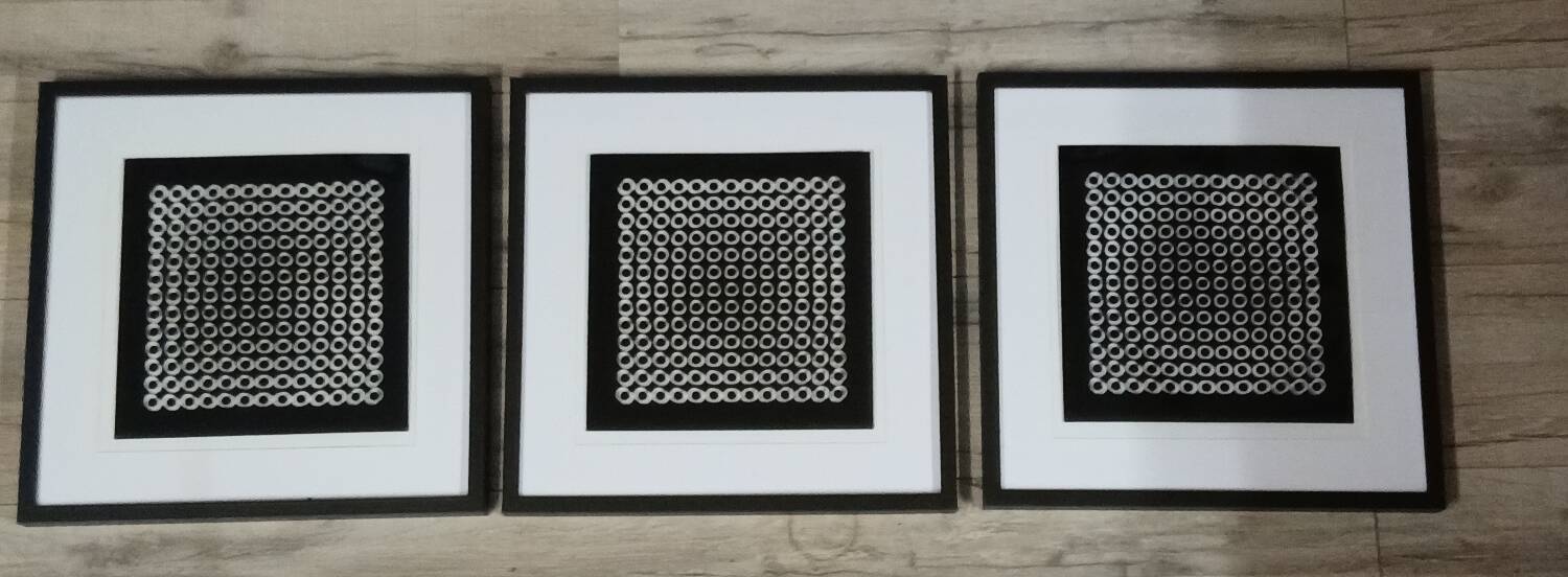 Vintage Optical Art Triptych - Vasarely Style - Frames 40x40cm