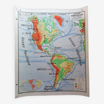 Ancienne carte physique Continent américain Vidal-Lablache