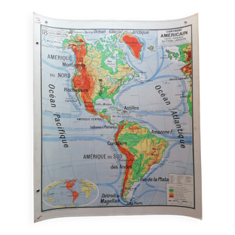 Old physical map American continent Vidal-Lablache