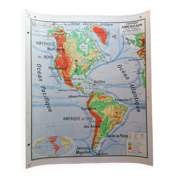 Ancienne carte physique Continent américain Vidal-Lablache