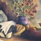 Painting old oil on canvas m. preaux still life + vintage wood frame