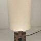 Brutalist wooden table lamp with teddy boucle shade. Dutch, 1970s