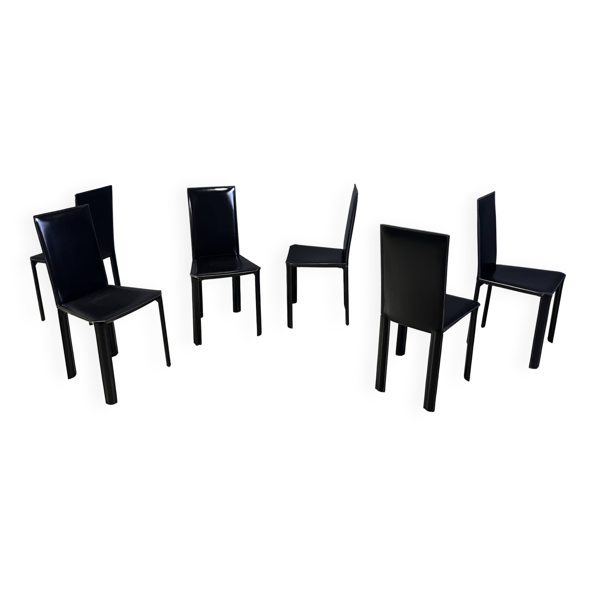 Chaises de salle à manger en cuir noir par De Couro Brazil, années 1980 - lot de 6