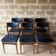 Chaises scandinaves en teck, simili cuir noir (x6)